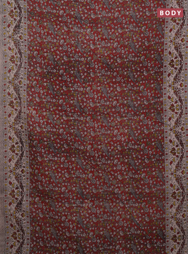 Kalamkari cotton saree maroon and beige with allover prints and printed border