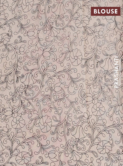 Kalamkari cotton saree blue and red with allover prints and printed border