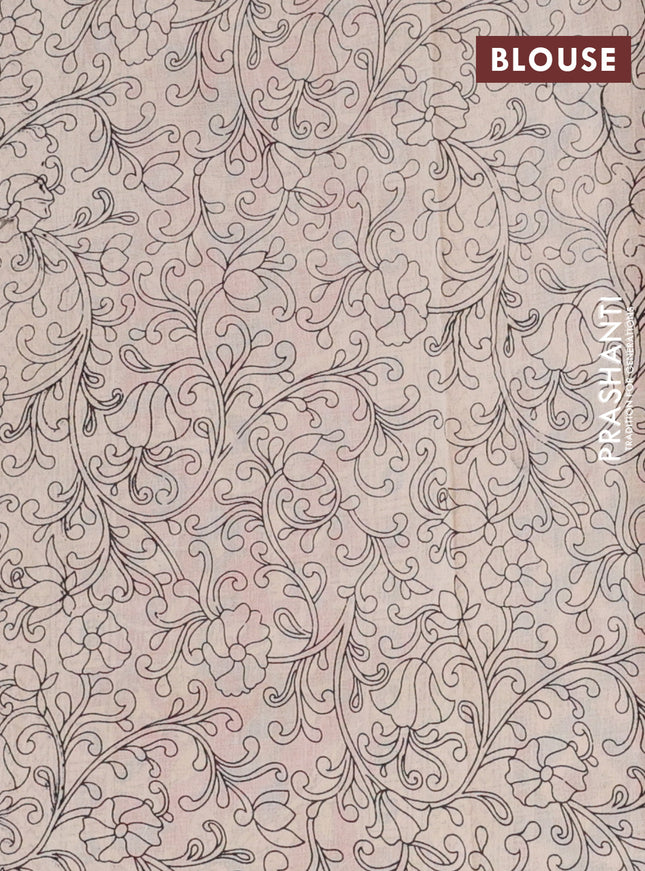 Kalamkari cotton saree blue and red with allover prints and printed border