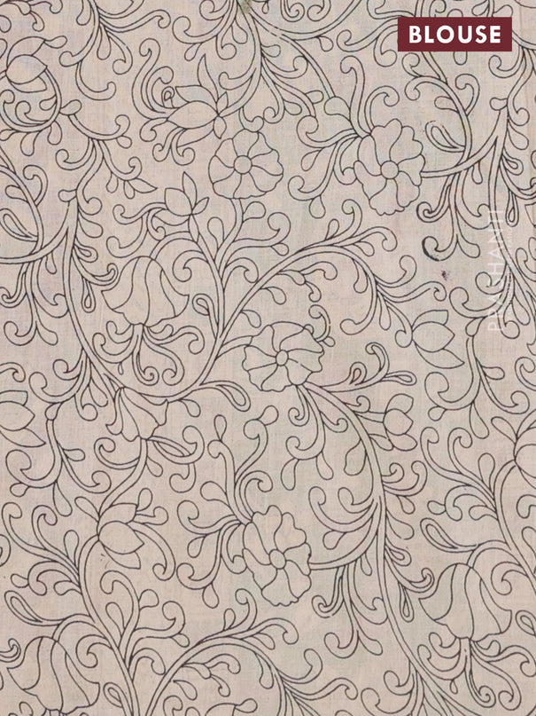 Kalamkari cotton saree magenta pink and green with allover prints and printed border