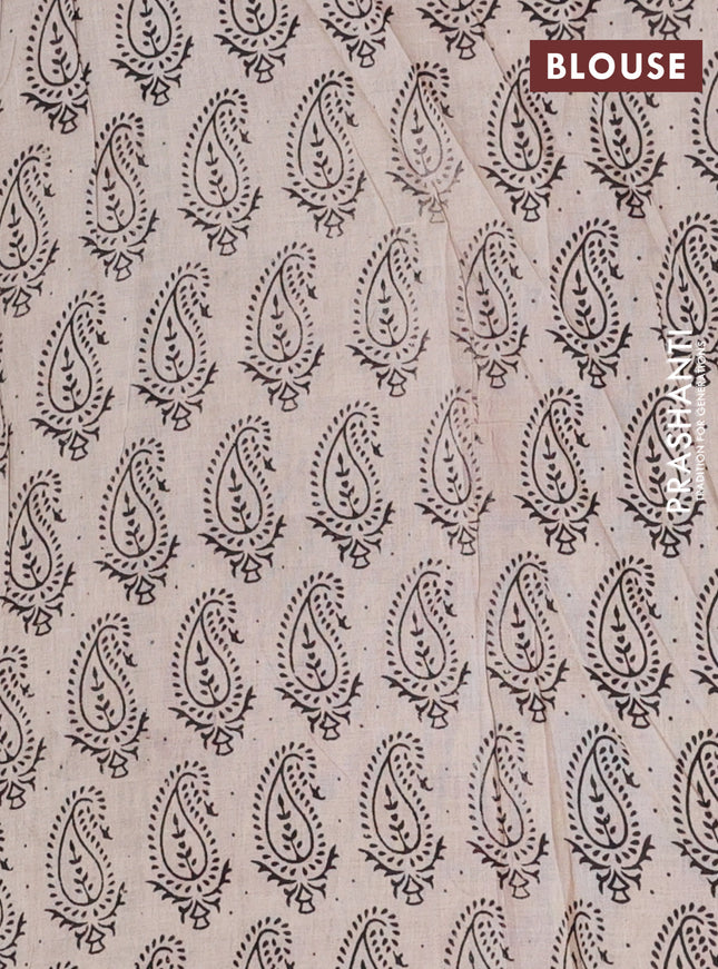 Kalamkari cotton saree blue and beige with allover prints and printed border