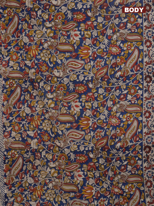 Kalamkari cotton saree blue and beige with allover prints and printed border