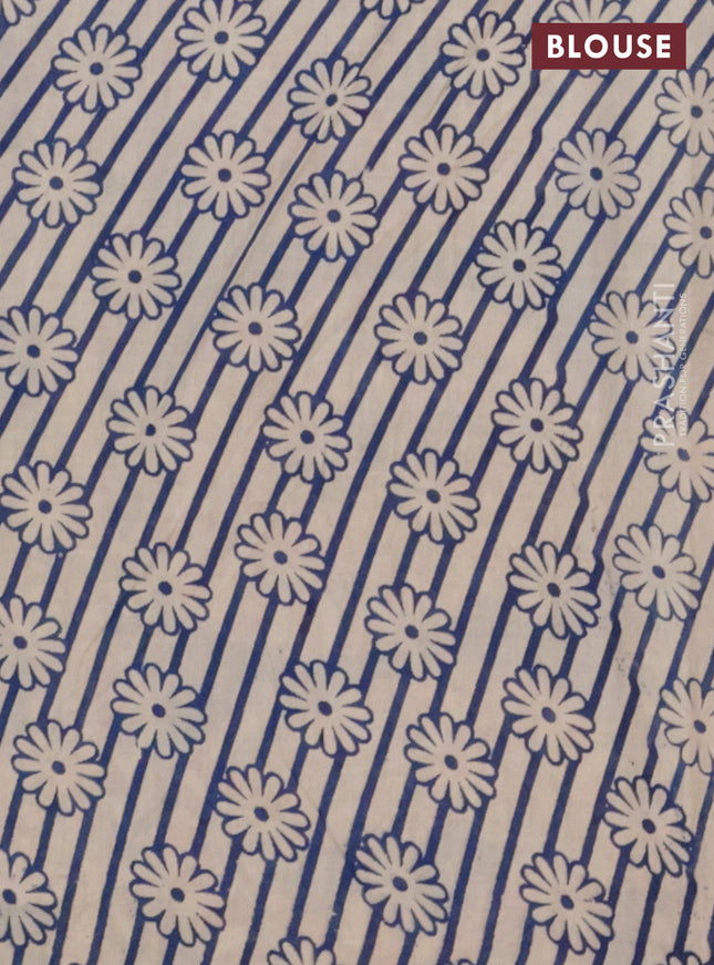 Kalamkari cotton saree blue and beige with allover prints and printed border