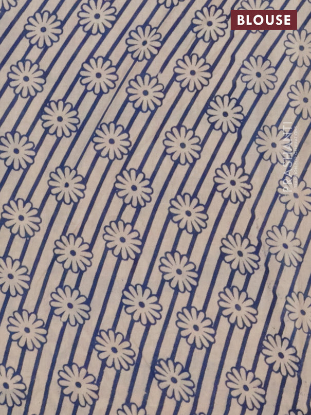 Kalamkari cotton saree blue and beige with allover prints and printed border