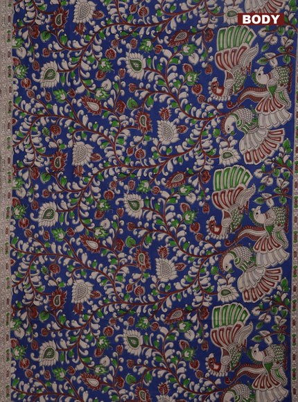 Kalamkari cotton saree blue and beige with allover prints and printed border
