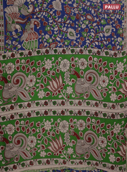 Kalamkari cotton saree blue and beige with allover prints and printed border