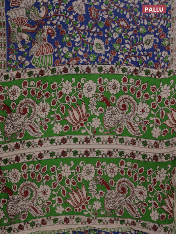 Kalamkari cotton saree blue and beige with allover prints and printed border