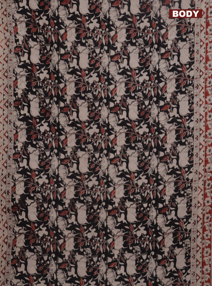 Kalamkari cotton saree black and maroon with allover prints and printed border