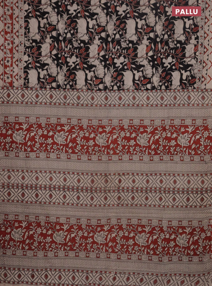 Kalamkari cotton saree black and maroon with allover prints and printed border