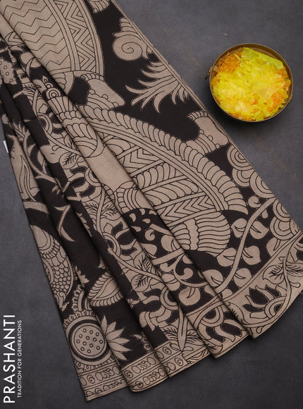 Kalamkari cotton saree black and beige with allover prints and printed border