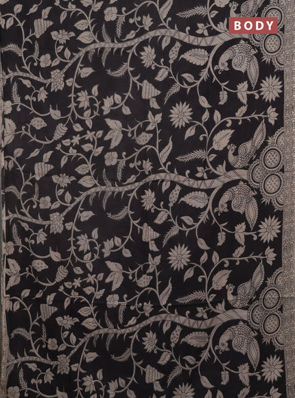 Kalamkari cotton saree black and beige with allover prints and printed border