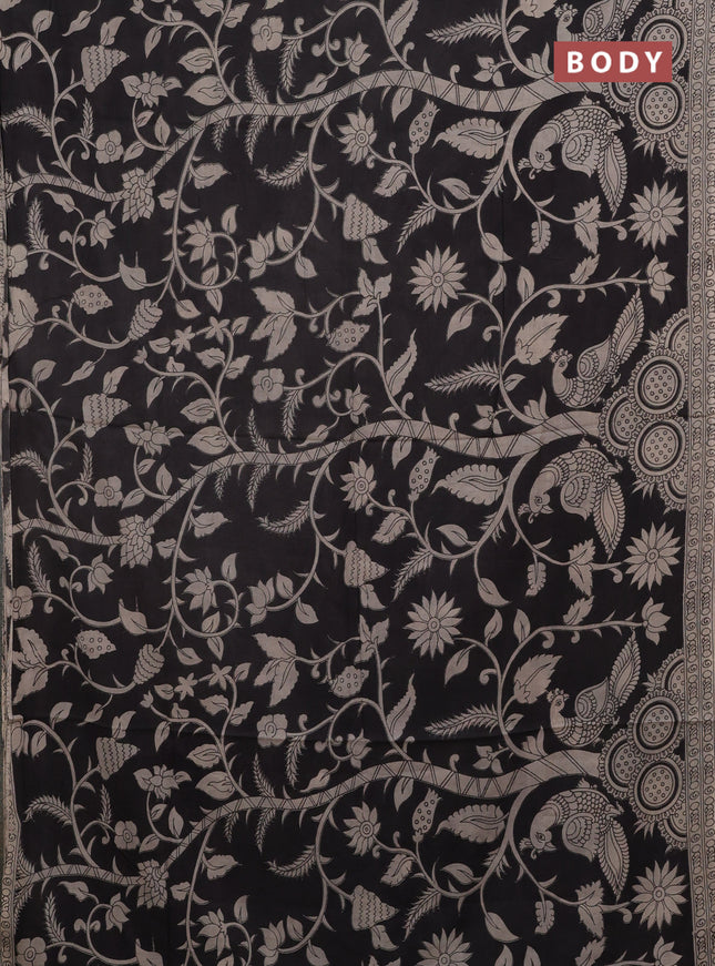 Kalamkari cotton saree black and beige with allover prints and printed border