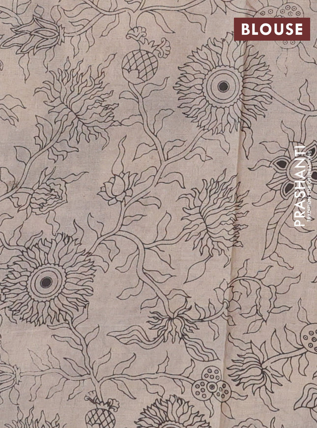 Kalamkari cotton saree black and beige with allover prints and printed border