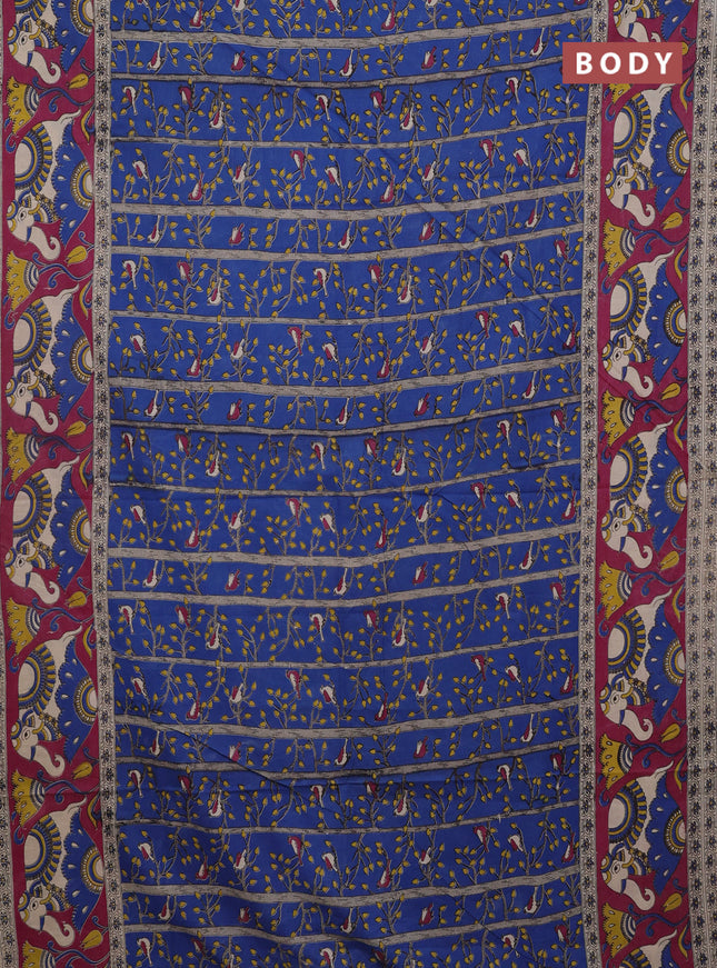 Kalamkari cotton saree blue and magenta pink with allover prints and printed border
