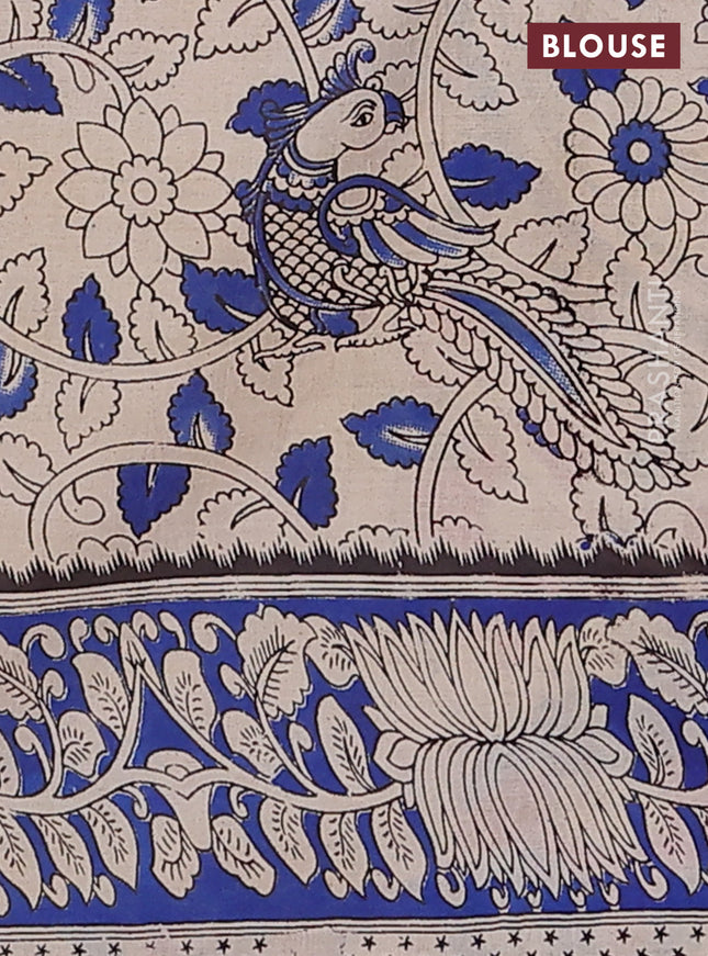 Kalamkari cotton saree red and blue with allover prints and printed border