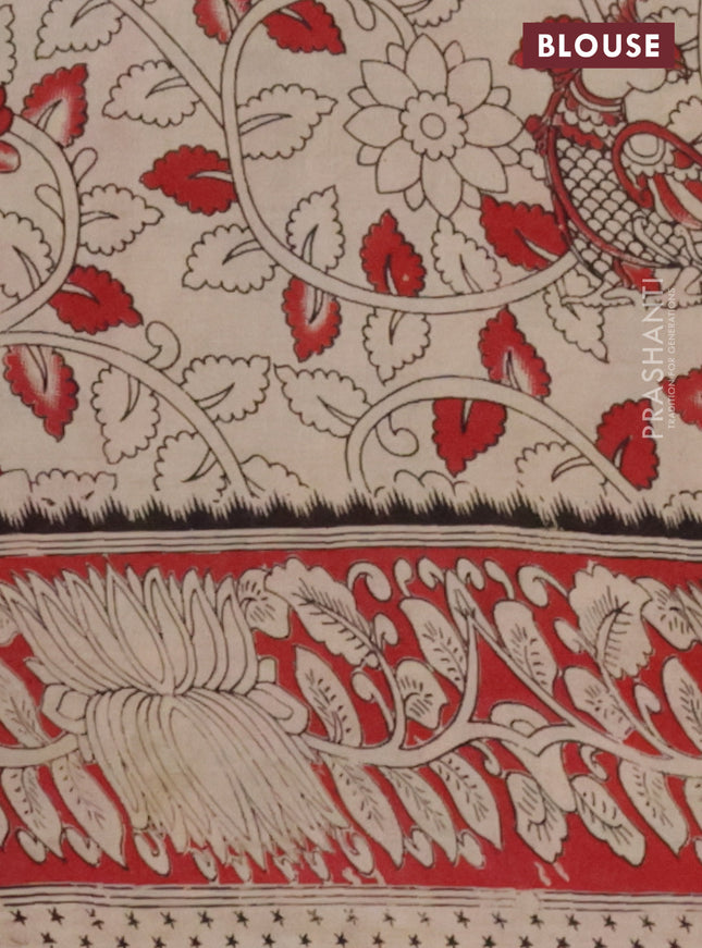 Kalamkari cotton saree mehendi green with allover prints and printed border