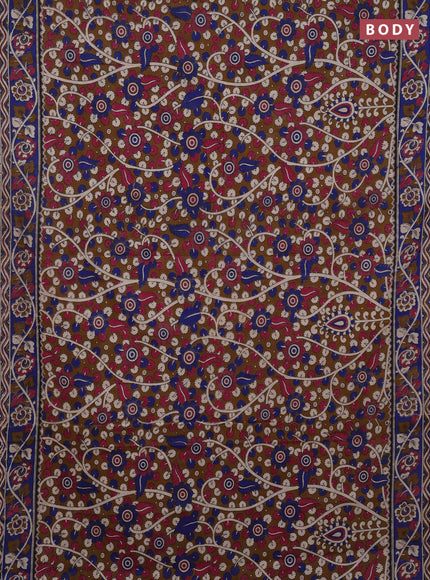 Kalamkari cotton saree brown and blue with allover prints and printed border