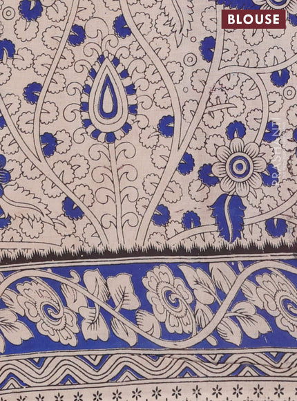 Kalamkari cotton saree brown and blue with allover prints and printed border