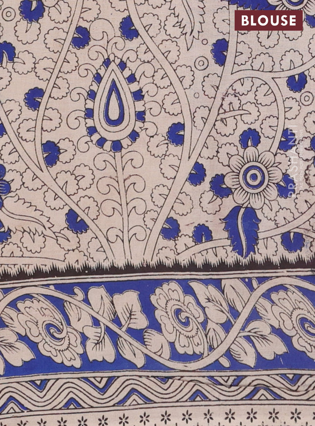 Kalamkari cotton saree brown and blue with allover prints and printed border