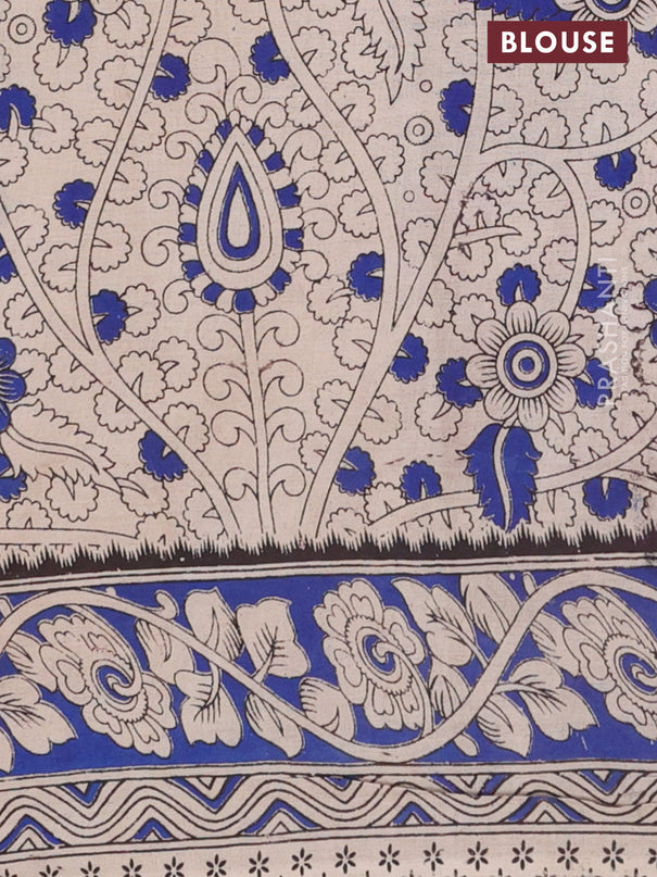 Kalamkari cotton saree brown and blue with allover prints and printed border