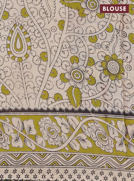 Kalamkari cotton saree blue and light green with allover prints and printed border