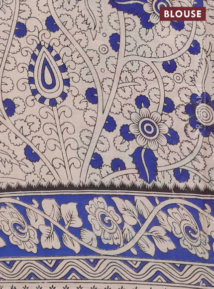 Kalamkari cotton saree green and blue with allover prints and printed border