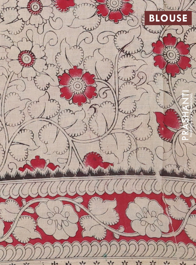 Kalamkari cotton saree green and maroon with allover prints and printed border