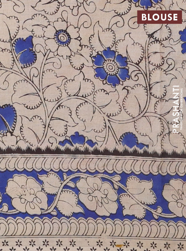 Kalamkari cotton saree maroon and blue with allover prints and printed border