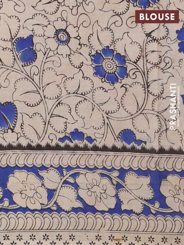 Kalamkari cotton saree maroon and blue with allover prints and printed border