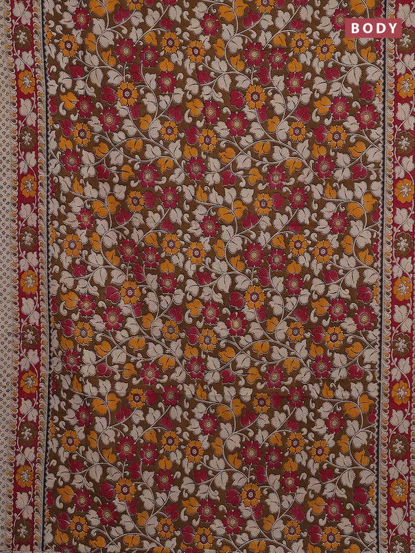 Kalamkari cotton saree brown shade and pink with allover prints and printed border