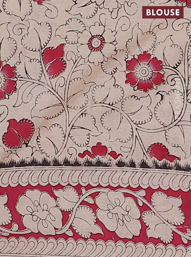 Kalamkari cotton saree brown shade and pink with allover prints and printed border