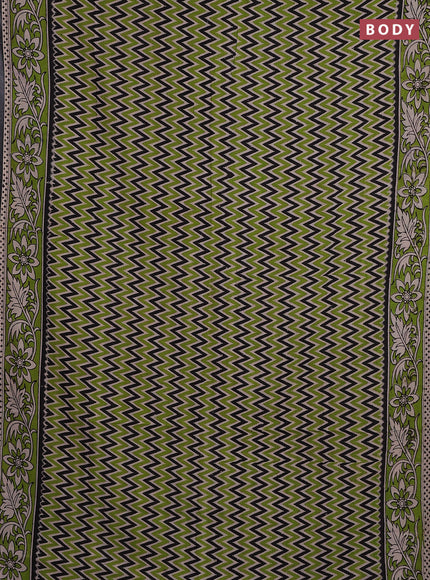 Kalamkari cotton saree black beige and light green with allover ikat prints and printed border