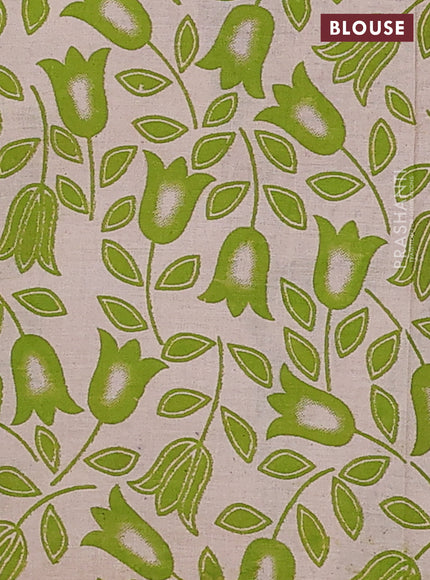 Kalamkari cotton saree black beige and light green with allover ikat prints and printed border