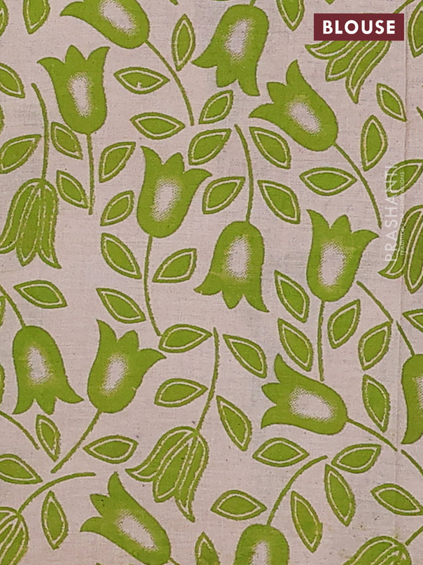 Kalamkari cotton saree black beige and light green with allover ikat prints and printed border