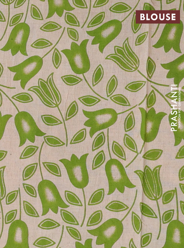 Kalamkari cotton saree beige and green with allover prints and printed border