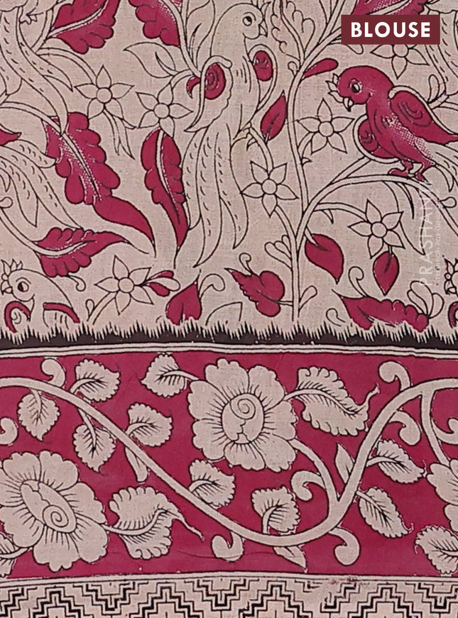 Kalamkari cotton saree green and magenta pink with allover prints and printed border