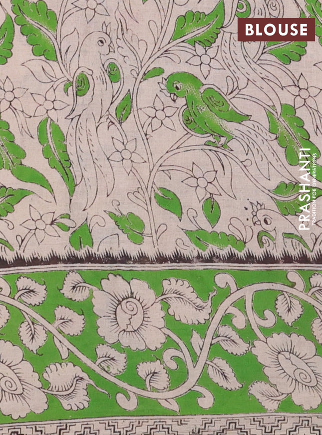 Kalamkari cotton saree magenta pink and green with allover prints and printed border