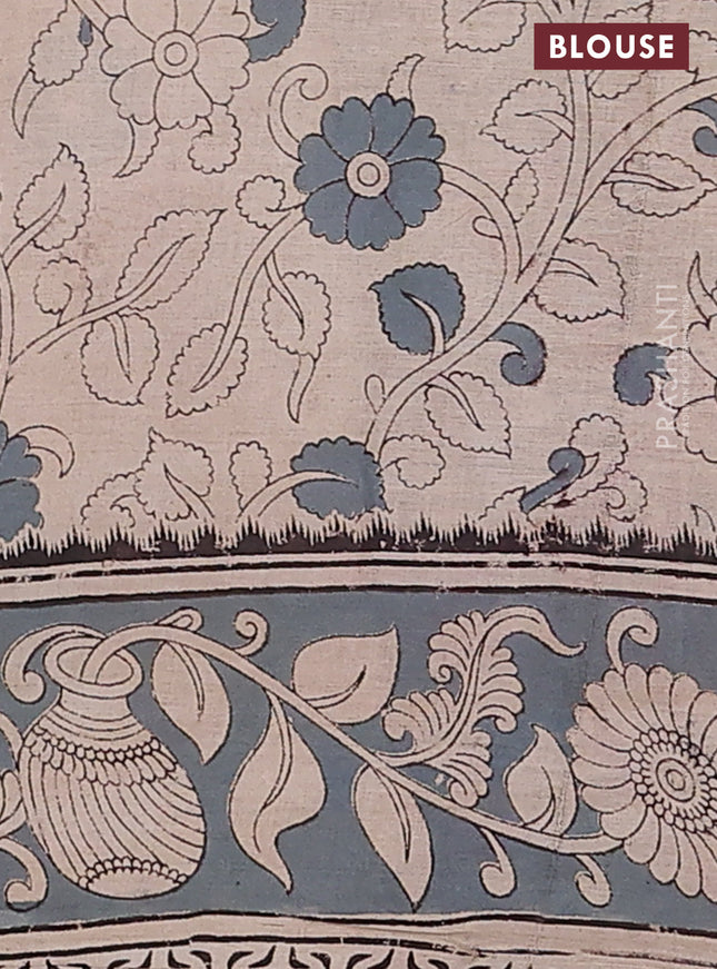 Kalamkari cotton saree maroon and grey shade with allover prints and printed border