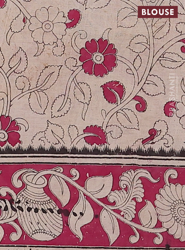 Kalamkari cotton saree dark mustard and dark pink with allover prints and printed border