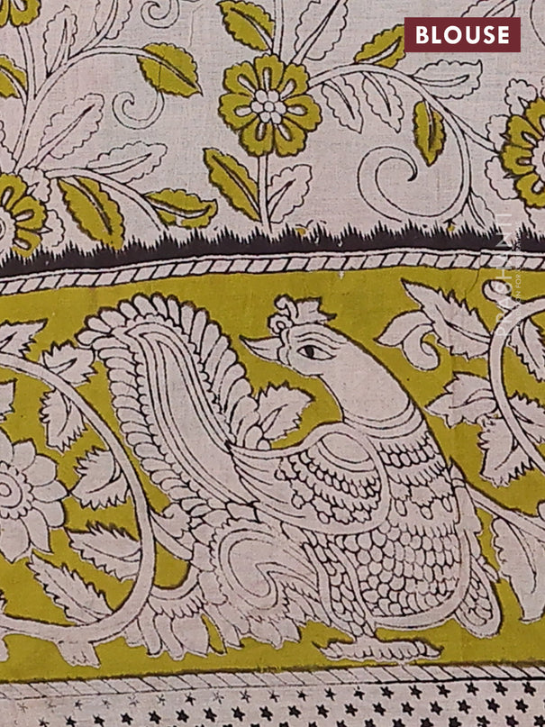 Kalamkari cotton saree beige and light green with allover prints and printed border