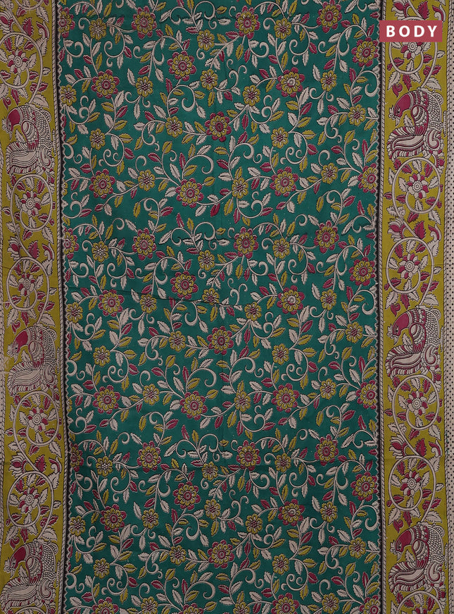 Kalamkari cotton saree green and light green with allover prints and printed border