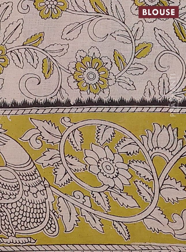 Kalamkari cotton saree green and light green with allover prints and printed border