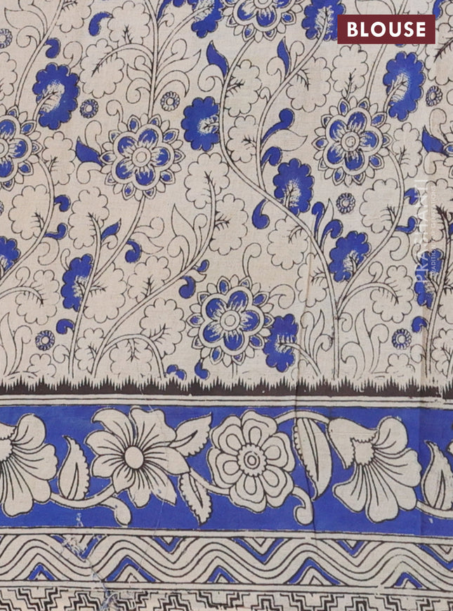 Kalamkari cotton saree green and blue with allover prints and printed border