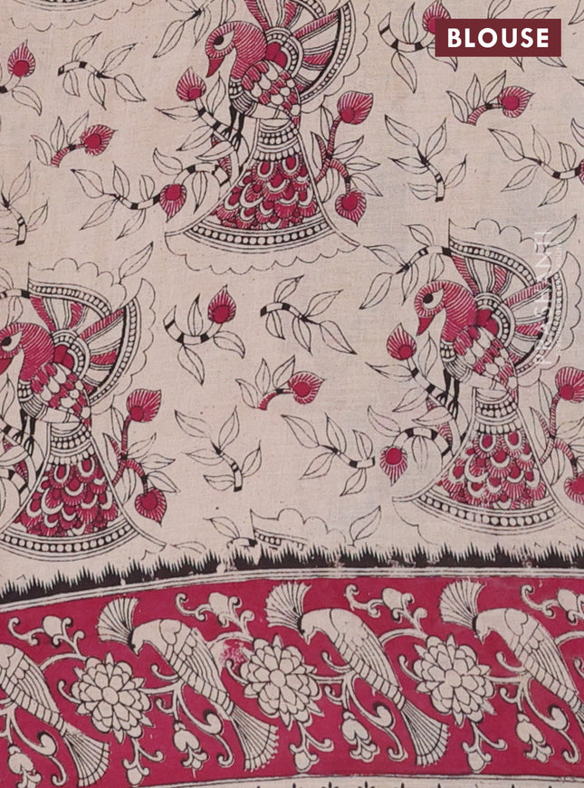 Kalamkari cotton saree black and magenta pink with allover prints and printed border