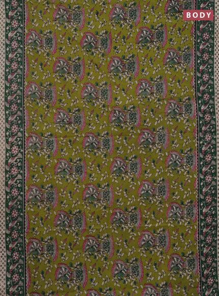 Kalamkari cotton saree mehendi green and green with allover prints and printed border