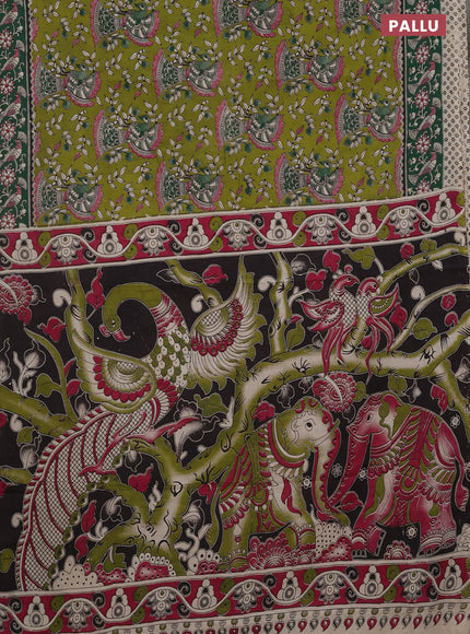 Kalamkari cotton saree mehendi green and green with allover prints and printed border