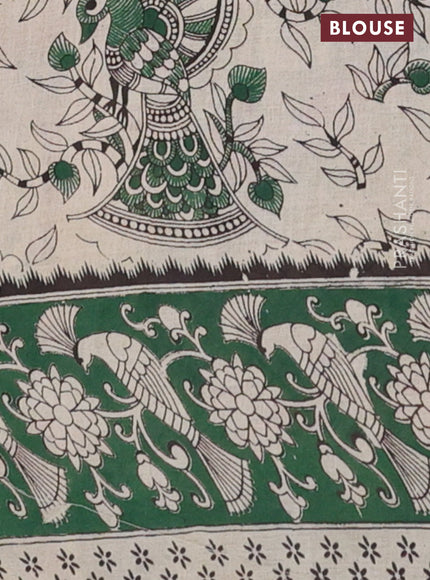 Kalamkari cotton saree mehendi green and green with allover prints and printed border