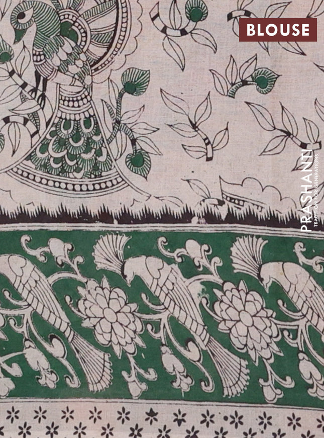 Kalamkari cotton saree orange and green with allover prints and printed border