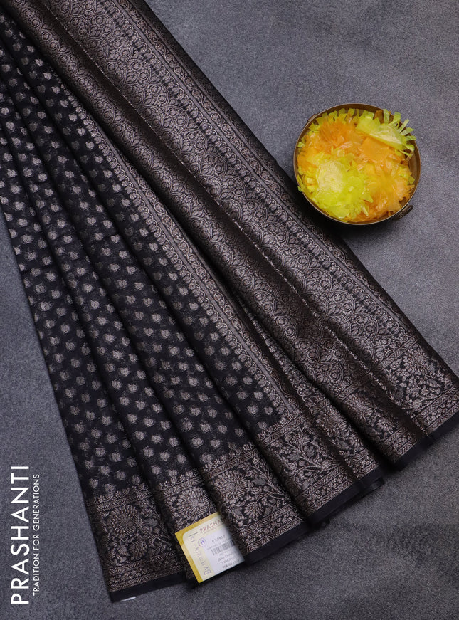 Semi chiniya silk saree black with allover zari woven buttas and zari woven border