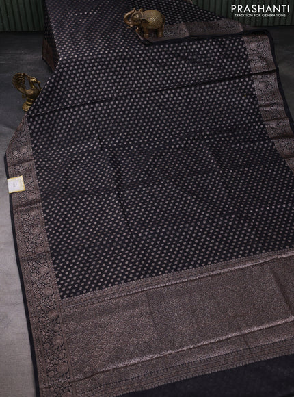 Semi chiniya silk saree black with allover zari woven buttas and zari woven border